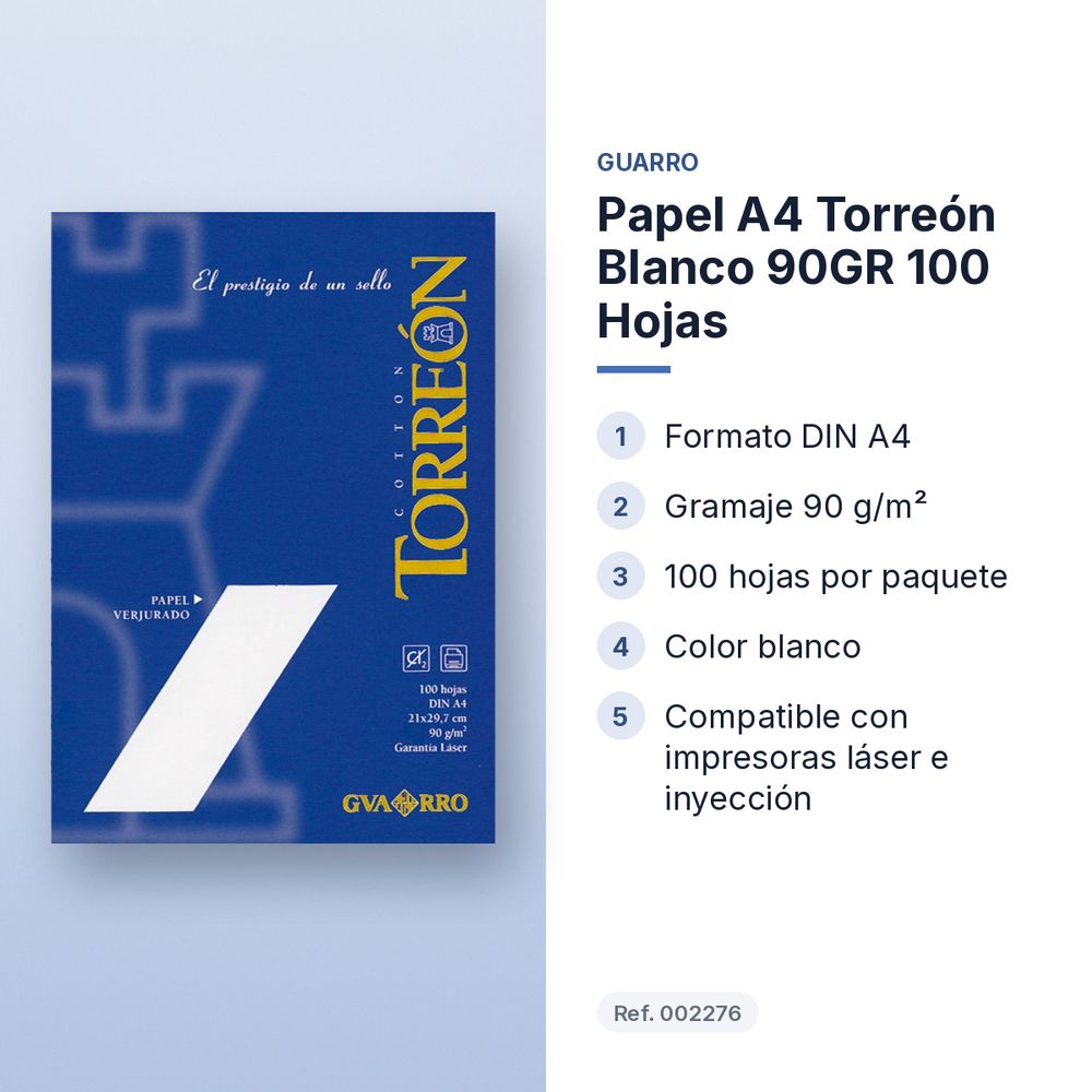 PAPEL A4 TORREÓN BLANCO 90GR 100 HOJAS - características principales