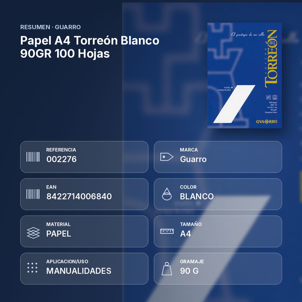 PAPEL A4 TORREÓN BLANCO 90GR 100 HOJAS - resumen de atributos