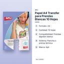 PAPEL A4 TRANSFER PARA PRENDAS BLANCAS 10 HOJAS - características principales