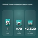 PAPEL A4 TRANSFER PARA PRENDAS DE COLOR 5 HOJAS - formato de venta: caja de 70, palé de 2520