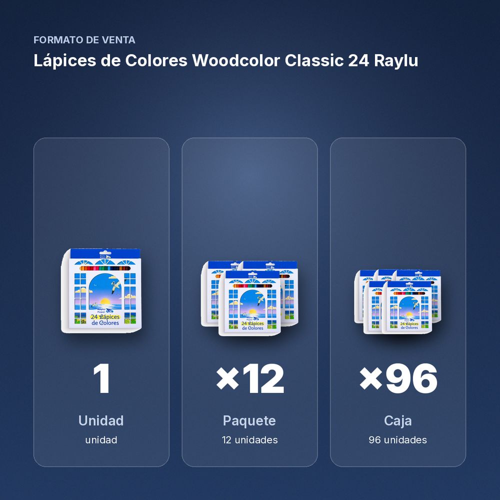 LÁPICES DE COLORES WOODCOLOR CLASSIC 24 RAYLU - formato de venta: paquete de 12, caja de 96