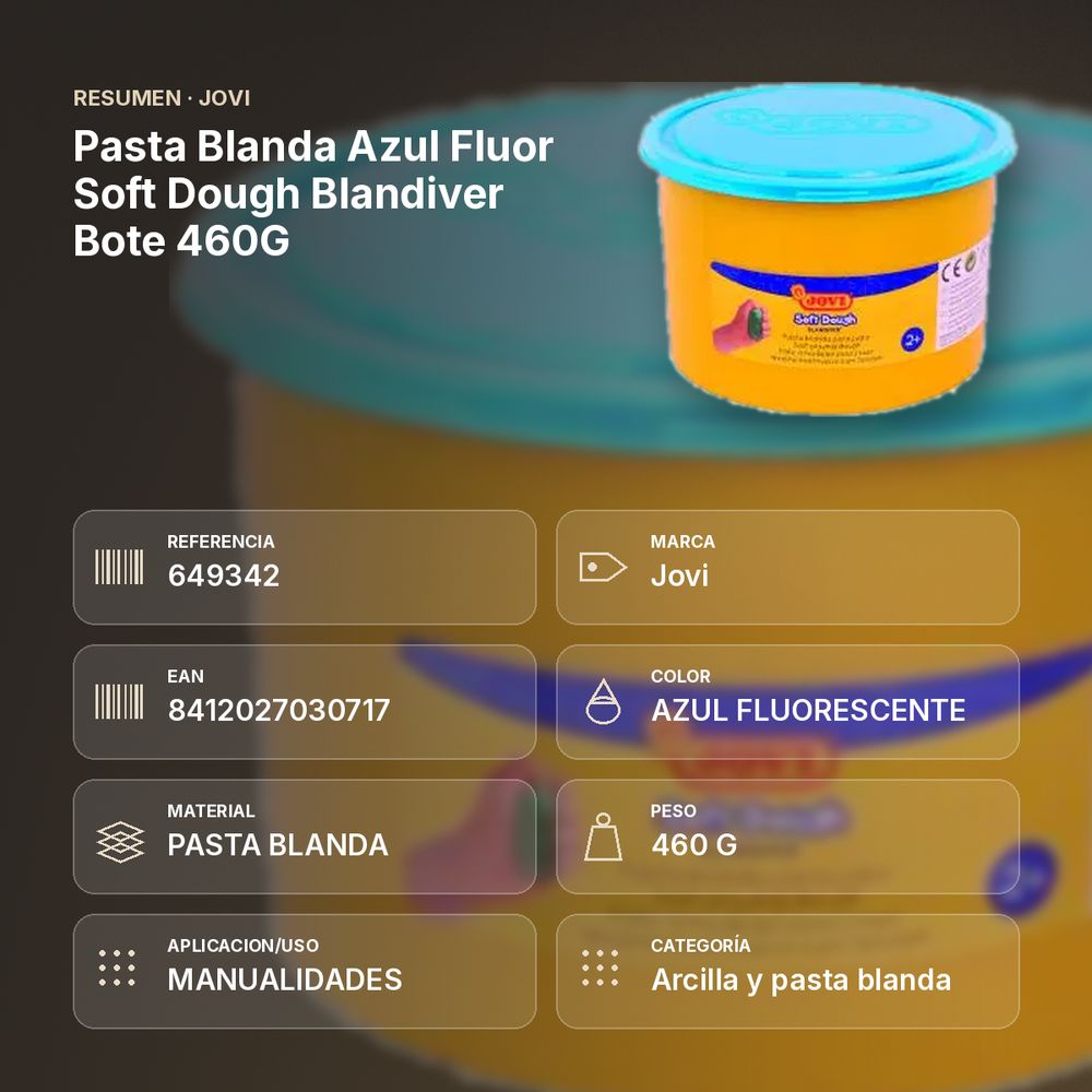 PASTA BLANDA AZUL FLUOR SOFT DOUGH BLANDIVER BOTE 460G - resumen de atributos