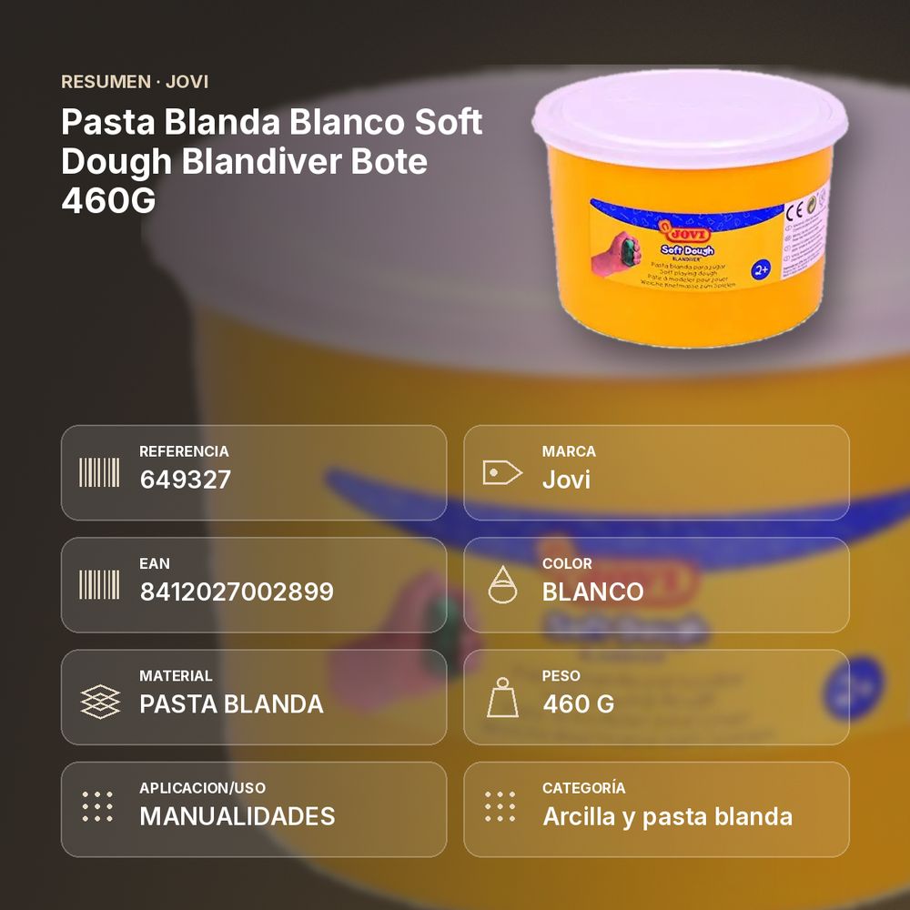 PASTA BLANDA BLANCO SOFT DOUGH BLANDIVER BOTE 460G - resumen de atributos