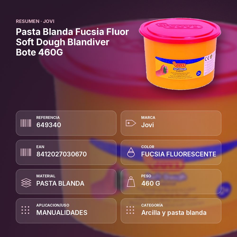 PASTA BLANDA FUCSIA FLUOR SOFT DOUGH BLANDIVER BOTE 460G - resumen de atributos