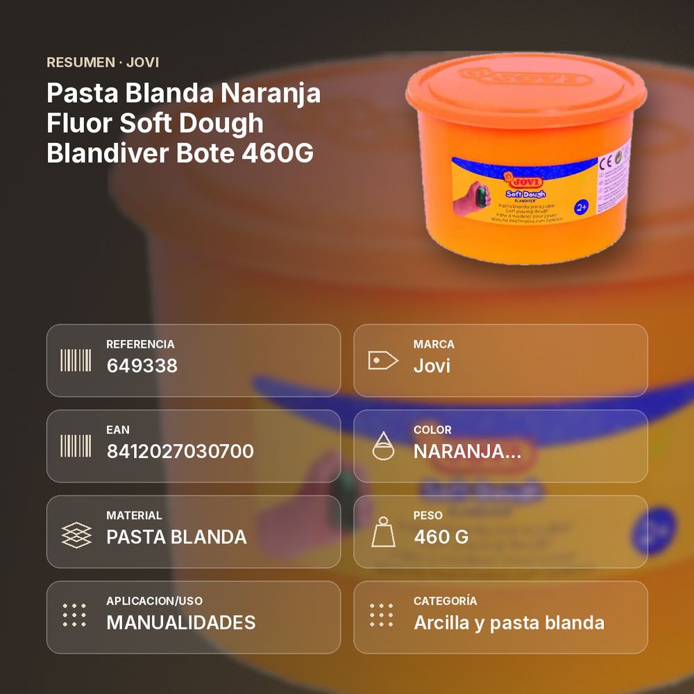 PASTA BLANDA NARANJA FLUOR SOFT DOUGH BLANDIVER BOTE 460G - resumen de atributos