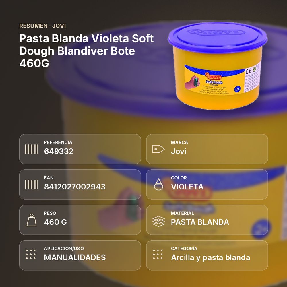PASTA BLANDA VIOLETA SOFT DOUGH BLANDIVER BOTE 460G - resumen de atributos