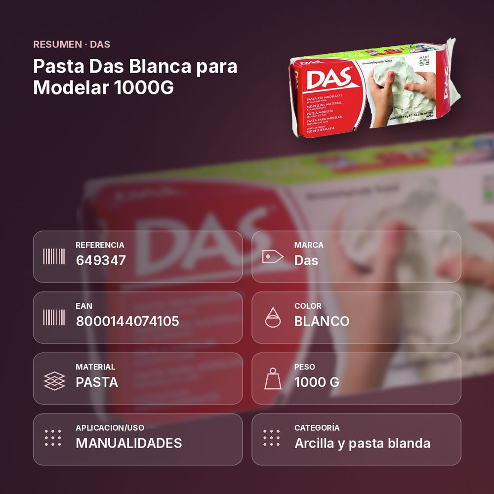 PASTA DAS BLANCA PARA MODELAR 1000G  - resumen de atributos