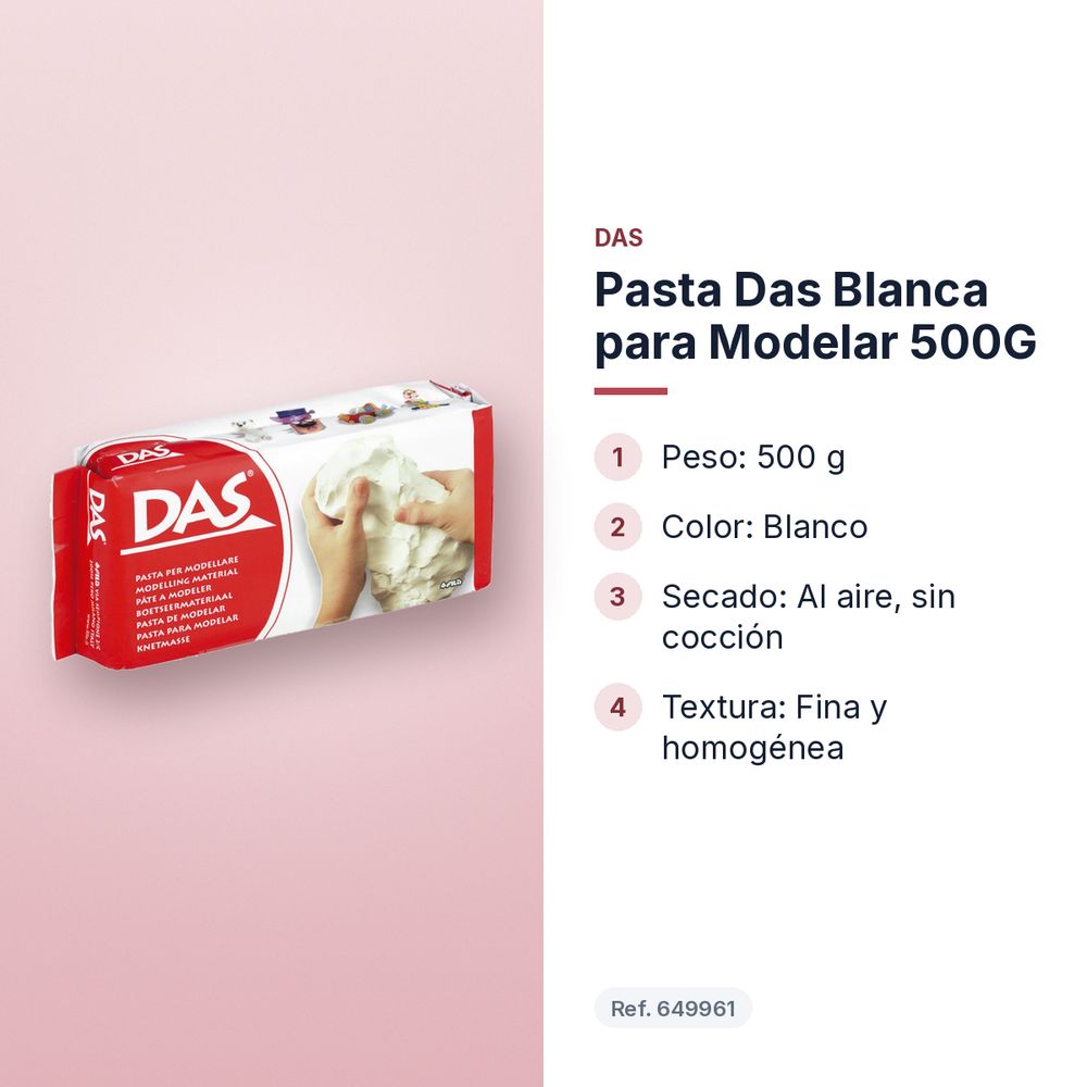 PASTA DAS BLANCA PARA MODELAR 500G - características principales