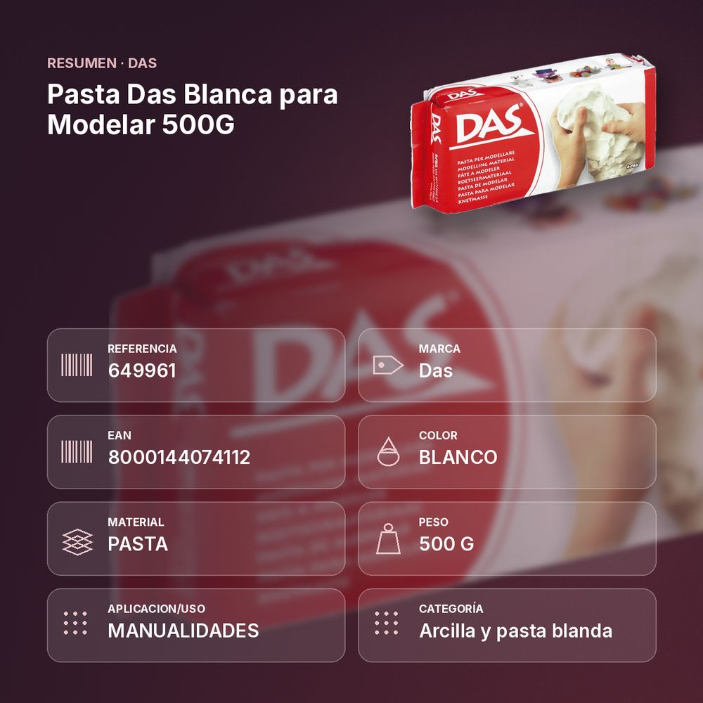 PASTA DAS BLANCA PARA MODELAR 500G - resumen de atributos