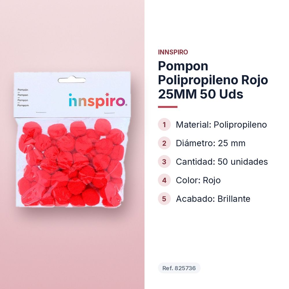 POMPON POLIPROPILENO ROJO 25MM 50 UDS  - características principales