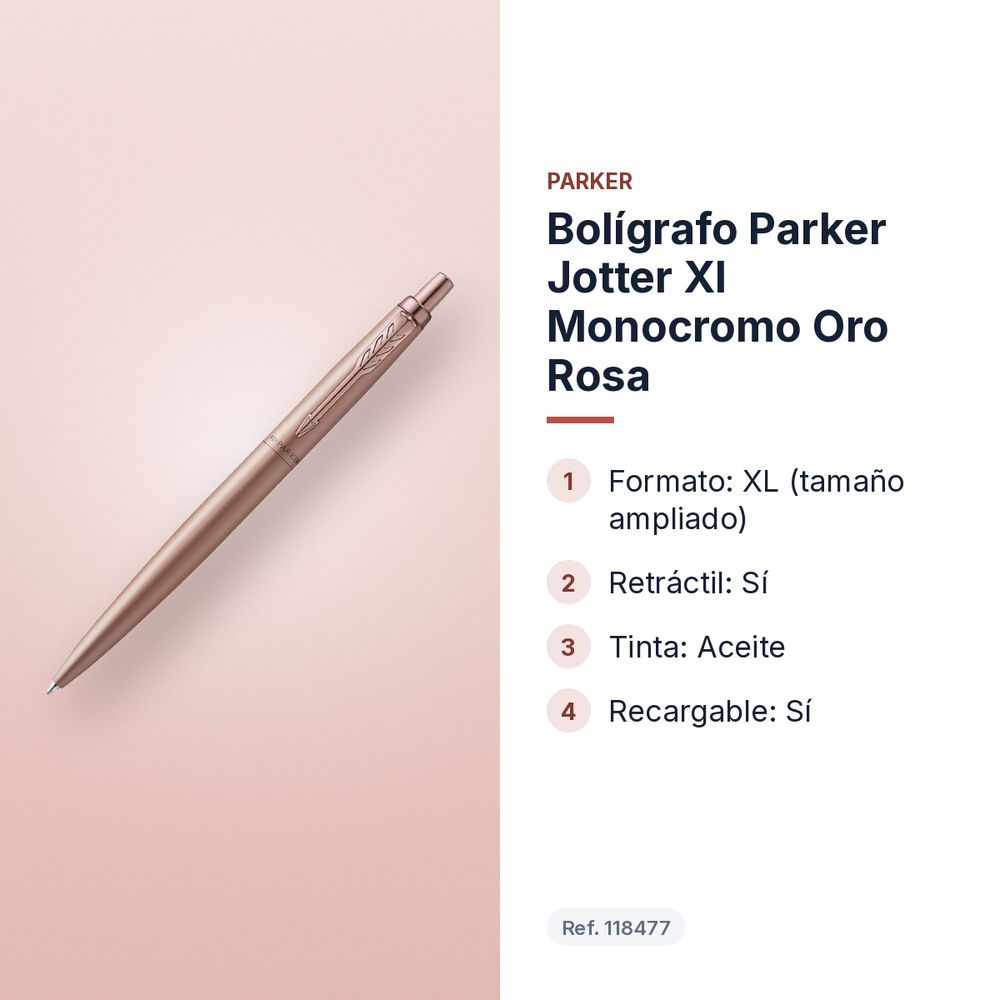 BOLÍGRAFO PARKER JOTTER XL MONOCROMO ORO ROSA - características principales