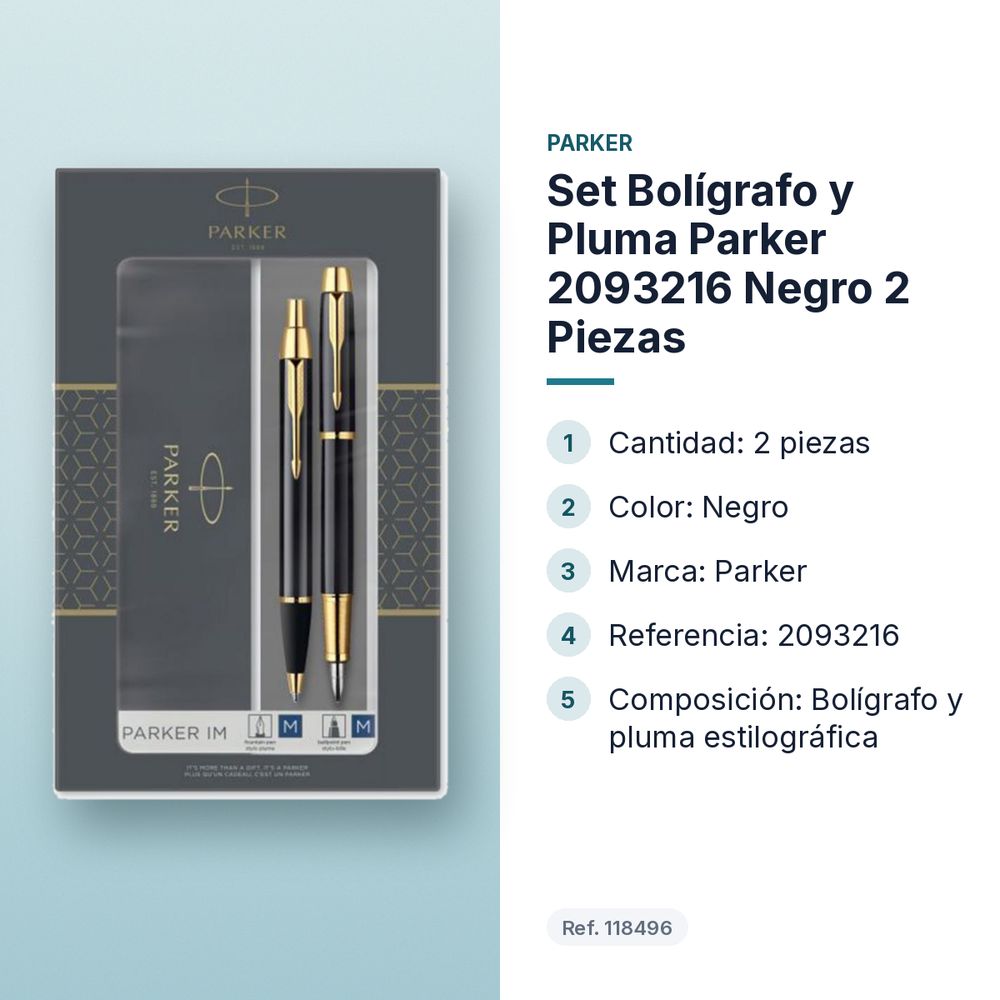 SET BOLÍGRAFO Y PLUMA PARKER 2093216 NEGRO 2 PIEZAS - características principales