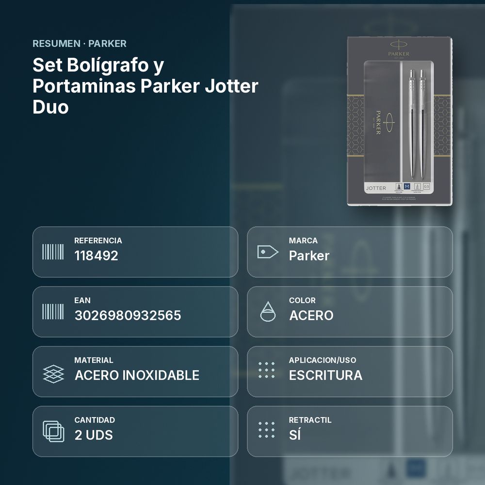 SET BOLÍGRAFO Y PORTAMINAS PARKER JOTTER DUO - resumen de atributos
