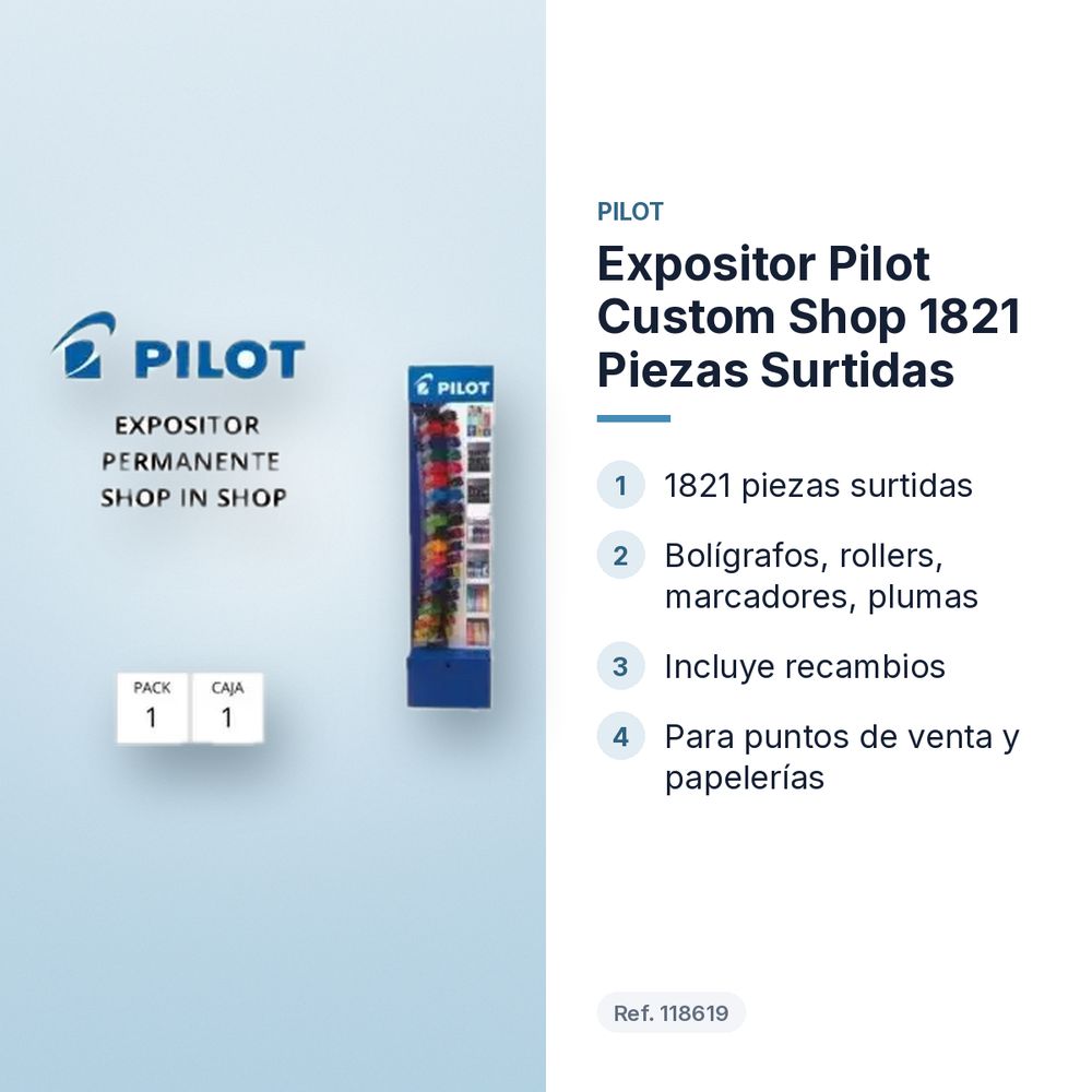 EXPOSITOR PILOT CUSTOM SHOP 1821 PIEZAS SURTIDAS - características principales