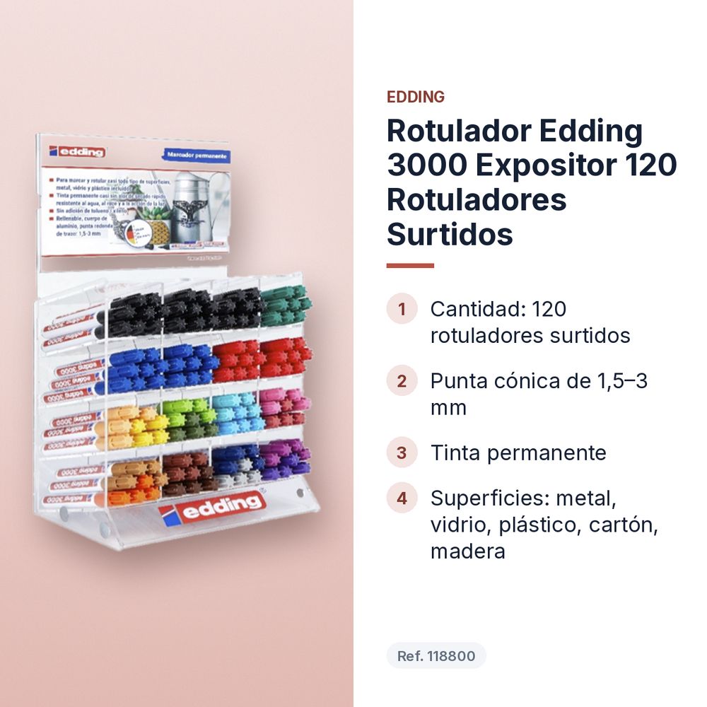 ROTULADOR EDDING 3000 EXPOSITOR 120 ROTULADORES SURTIDOS - características principales