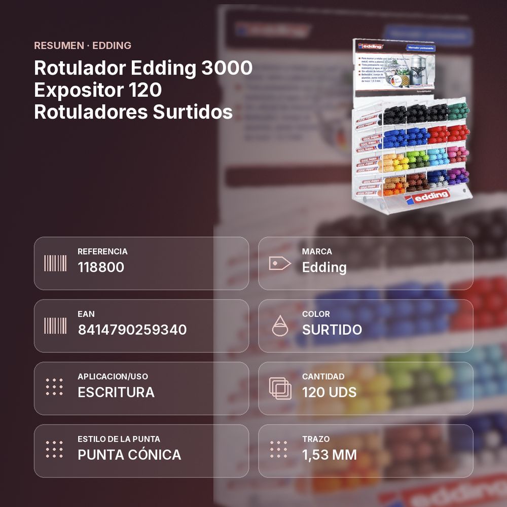 ROTULADOR EDDING 3000 EXPOSITOR 120 ROTULADORES SURTIDOS - resumen de atributos