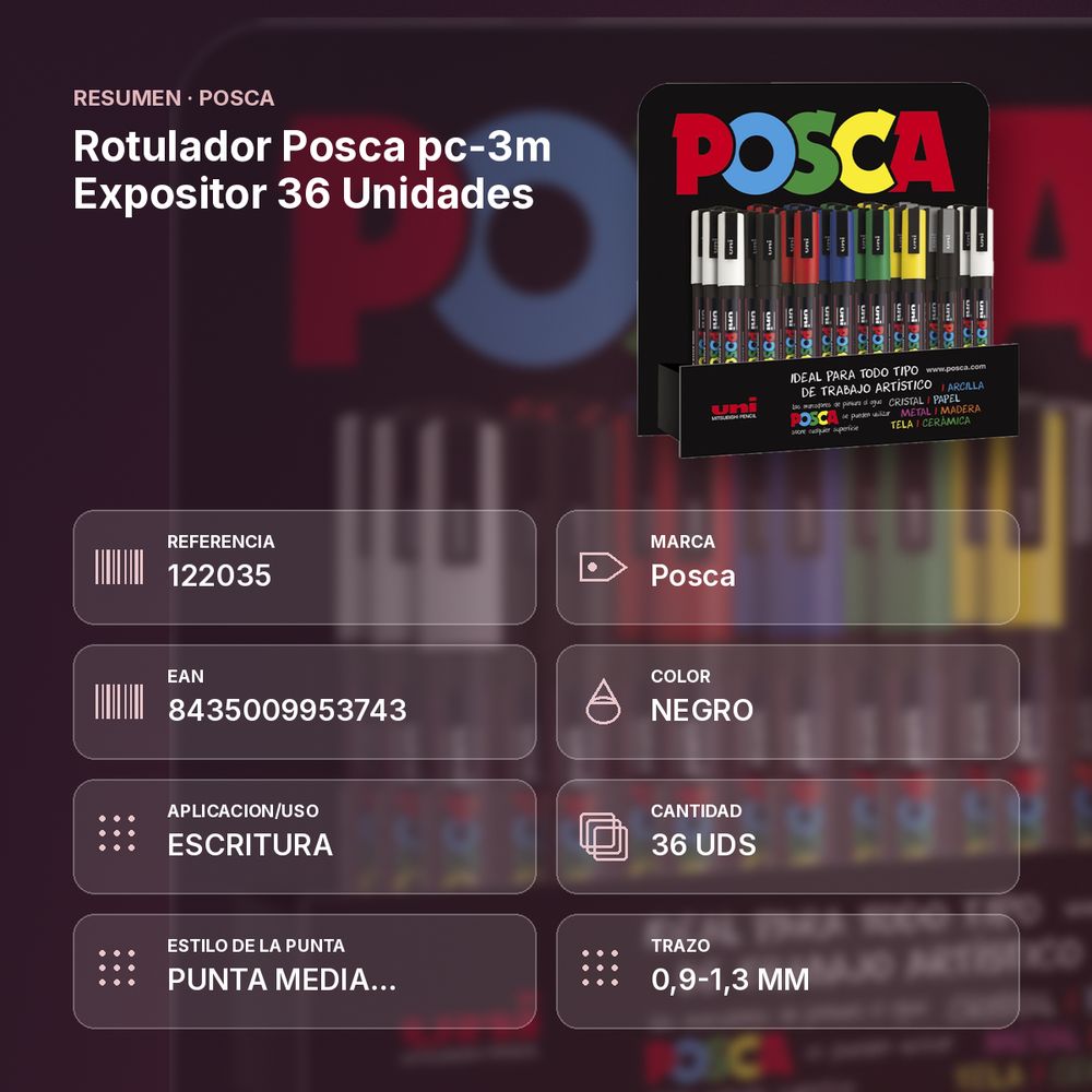 ROTULADOR POSCA PC-3M EXPOSITOR 36 UNIDADES - resumen de atributos