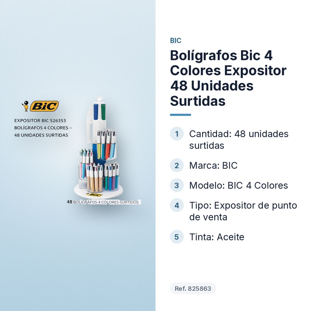 BOLÍGRAFOS BIC 4 COLORES EXPOSITOR 48 UNIDADES SURTIDAS - características principales