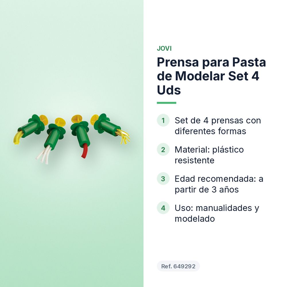PRENSA PARA PASTA DE MODELAR SET 4 UDS - características principales