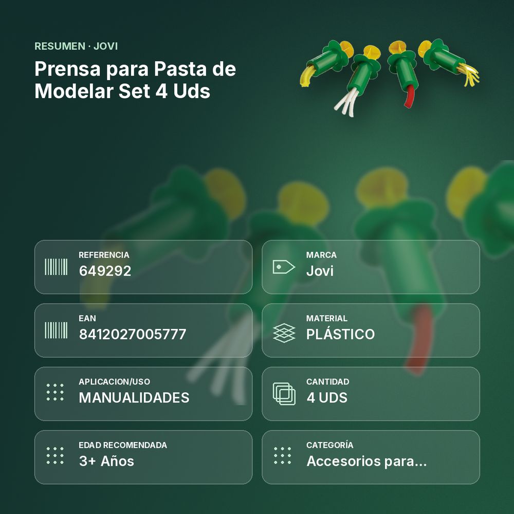 PRENSA PARA PASTA DE MODELAR SET 4 UDS - resumen de atributos
