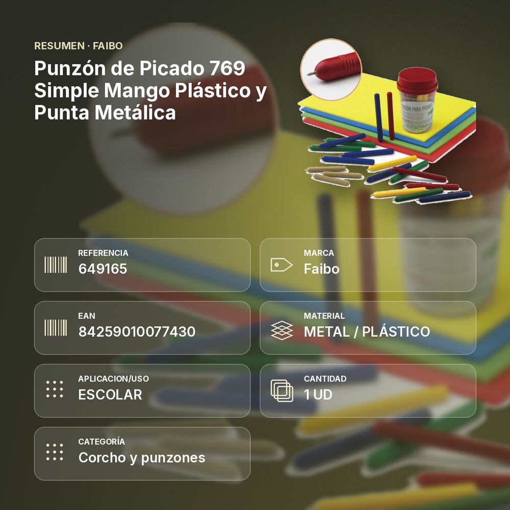 PUNZÓN DE PICADO 769 SIMPLE MANGO PLÁSTICO Y PUNTA METÁLICA - resumen de atributos