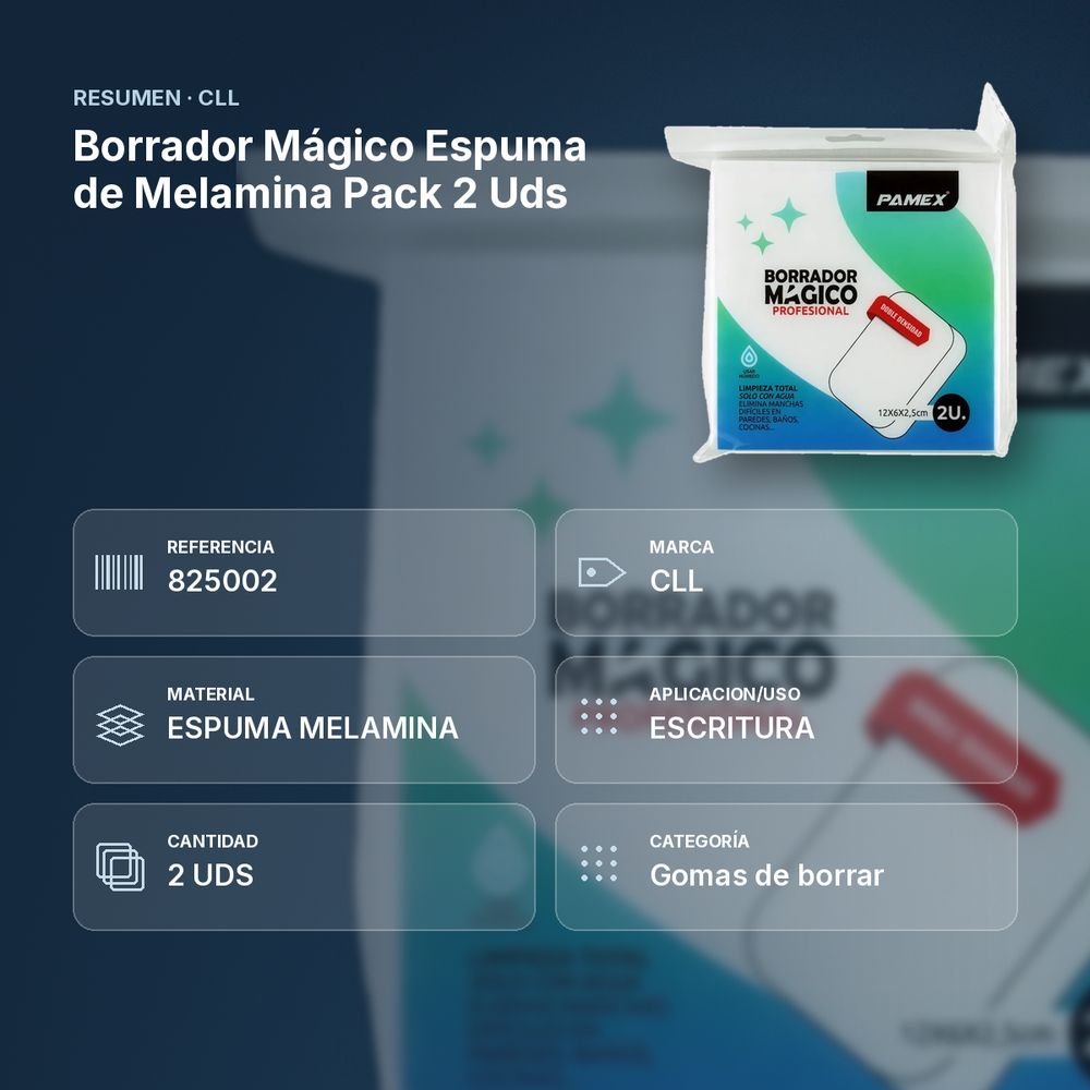 BORRADOR MÁGICO ESPUMA DE MELAMINA PACK 2 UDS - resumen de atributos