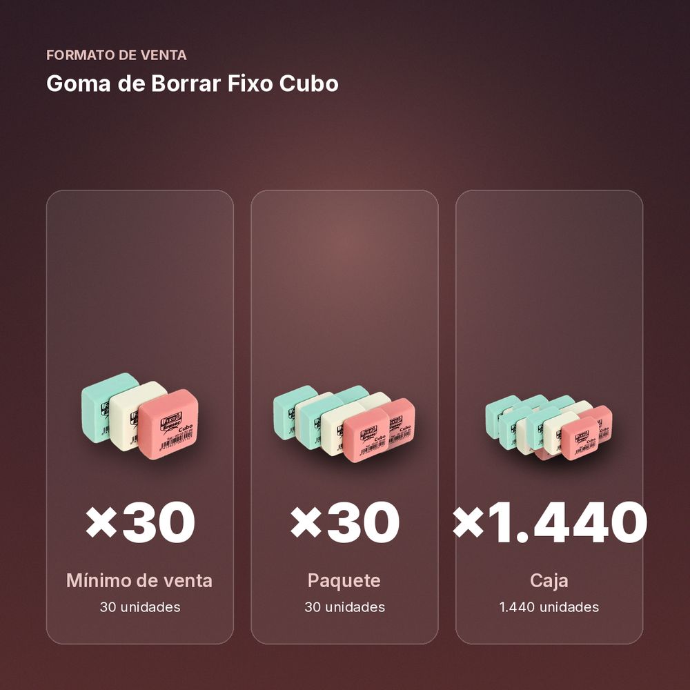 GOMA DE BORRAR FIXO CUBO - formato de venta: paquete de 30, caja de 1440