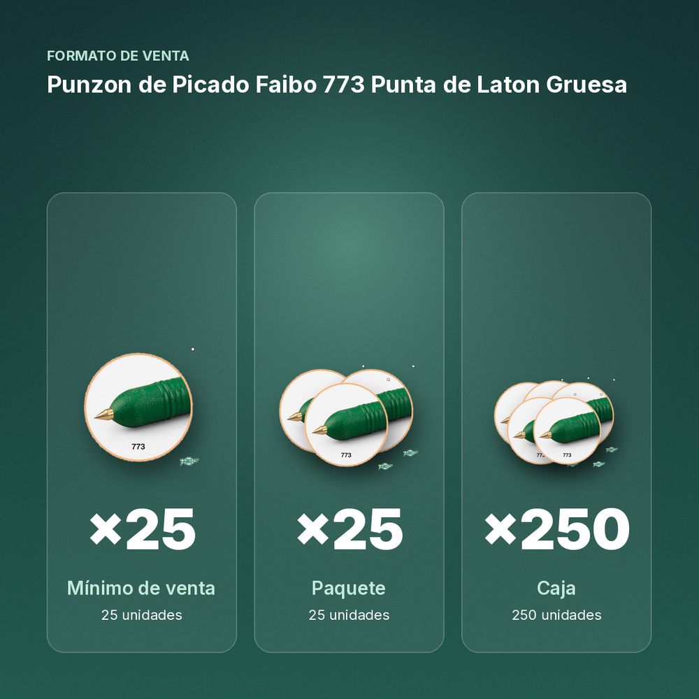 PUNZON DE PICADO FAIBO 773 PUNTA DE LATON GRUESA - formato de venta: paquete de 25, caja de 250