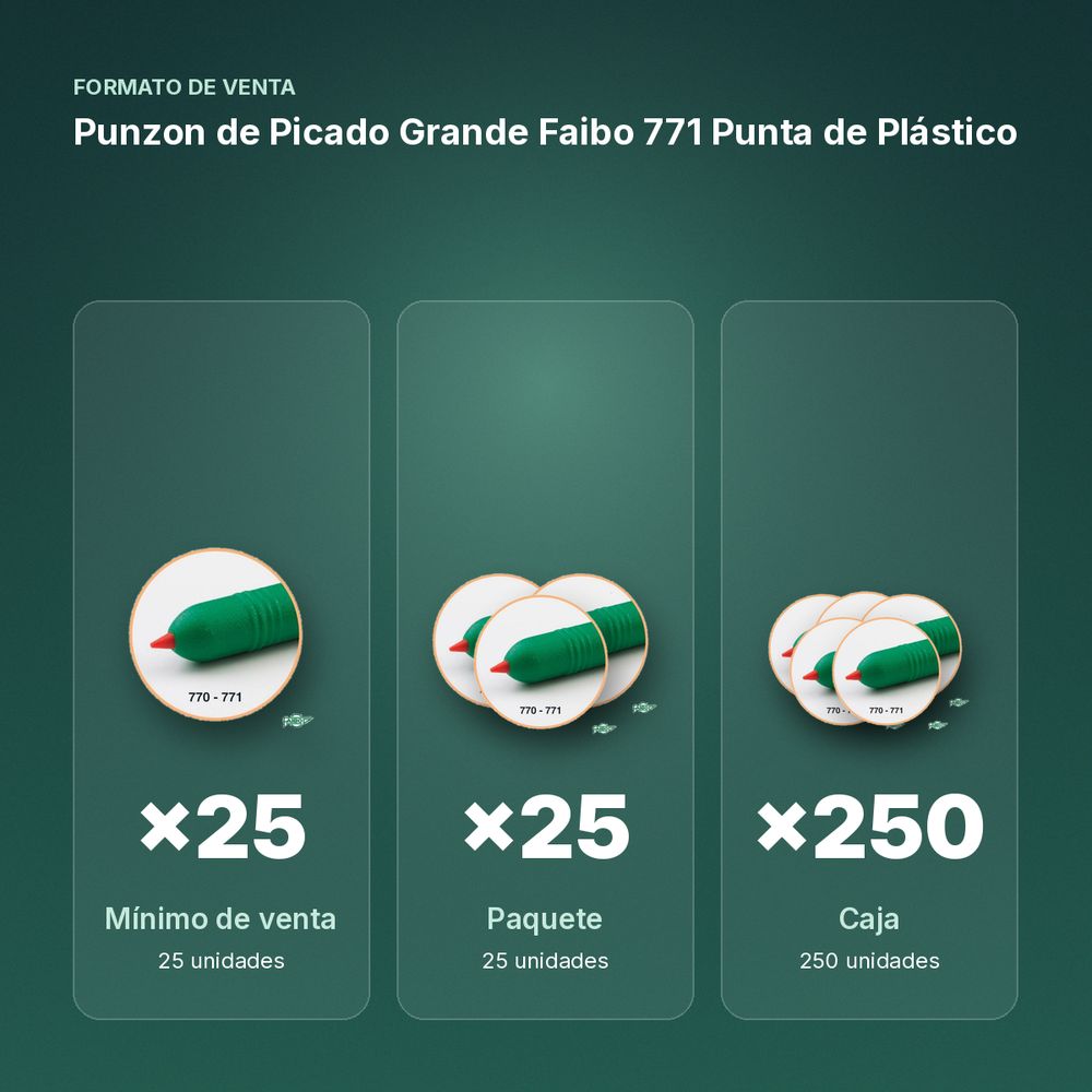 PUNZON DE PICADO GRANDE FAIBO 771 PUNTA DE PLÁSTICO - formato de venta: paquete de 25, caja de 250