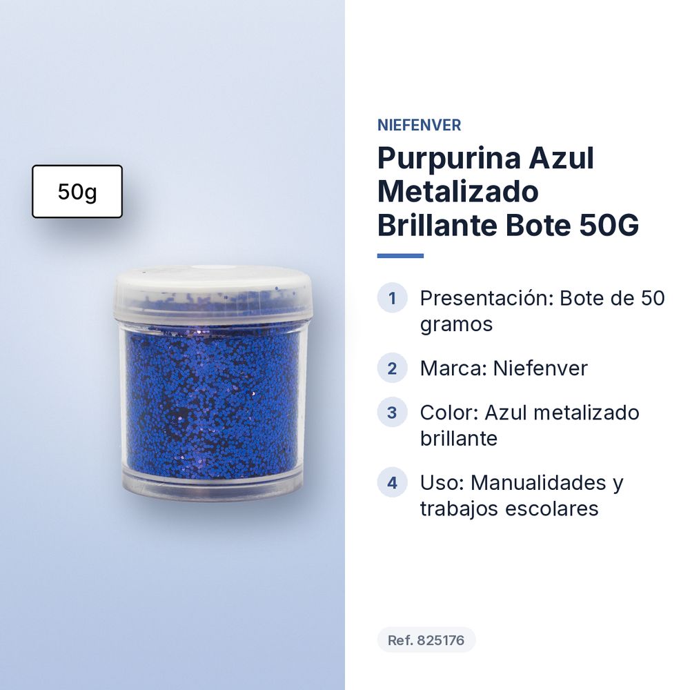 PURPURINA AZUL METALIZADO BRILLANTE BOTE 50G  - características principales