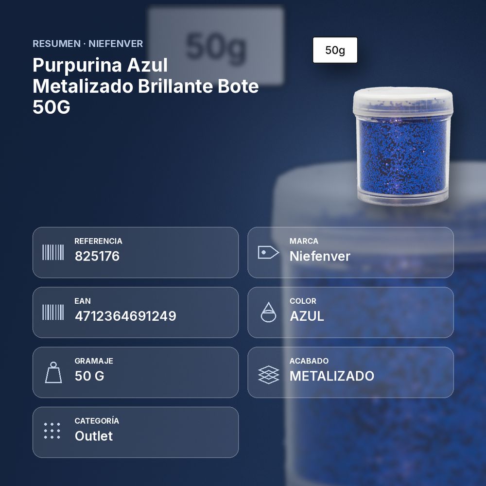 PURPURINA AZUL METALIZADO BRILLANTE BOTE 50G  - resumen de atributos