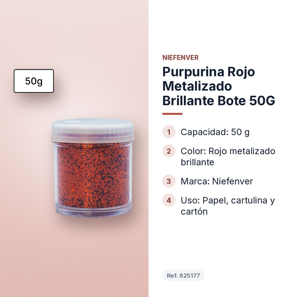 PURPURINA ROJO METALIZADO BRILLANTE BOTE 50G  - características principales