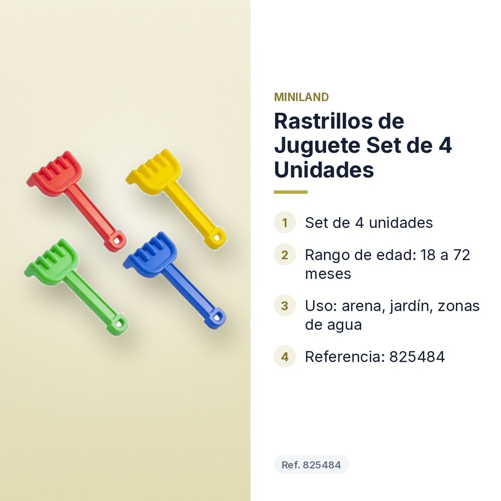 RASTRILLOS DE JUGUETE SET DE 4 UNIDADES - características principales