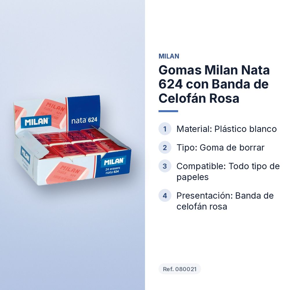 GOMAS MILAN NATA 624 CON BANDA DE CELOFÁN ROSA - características principales