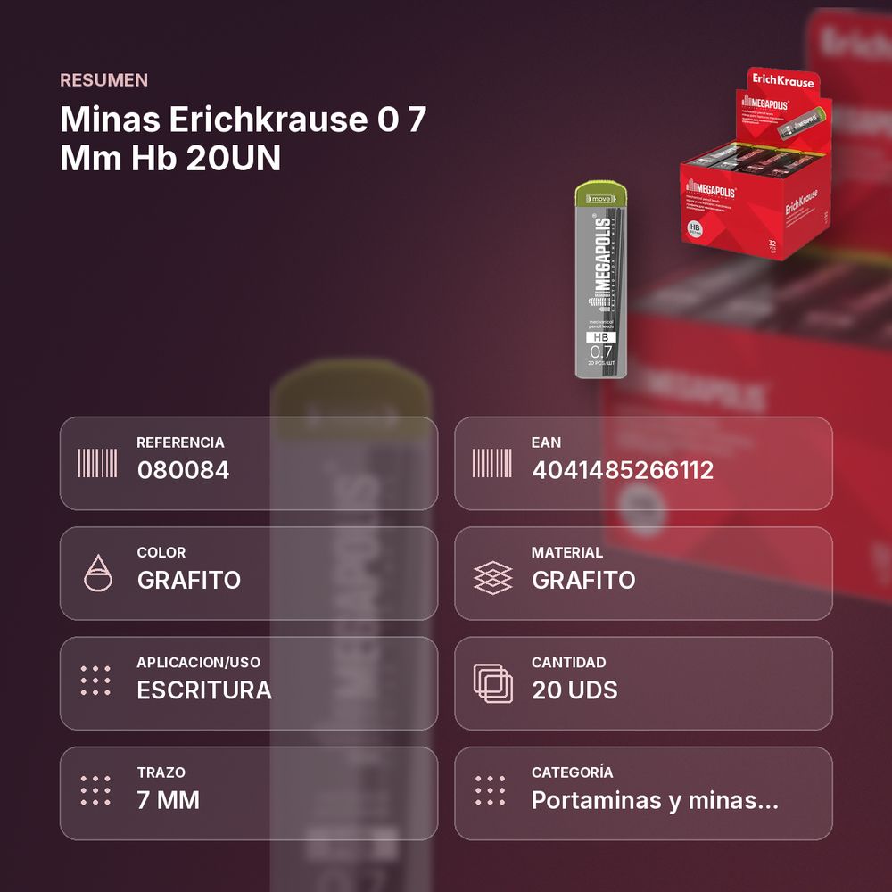 MINAS ERICHKRAUSE 0 7 MM HB 20UN - resumen de atributos