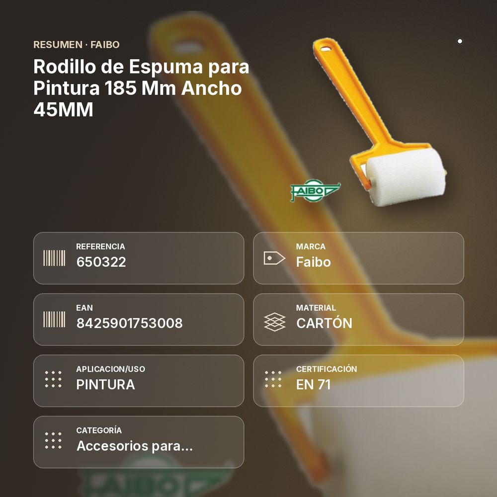RODILLO DE ESPUMA PARA PINTURA 185 MM ANCHO 45MM  - resumen de atributos
