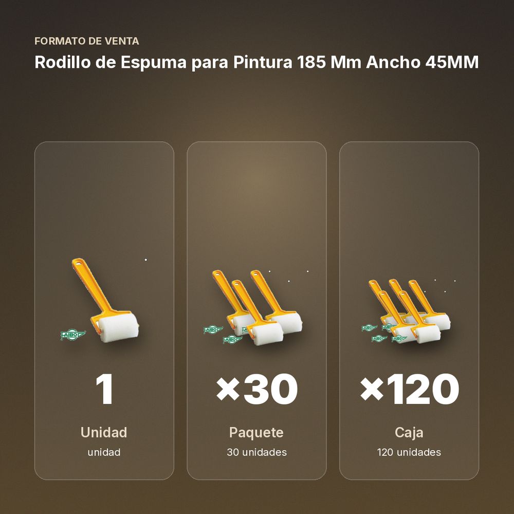 RODILLO DE ESPUMA PARA PINTURA 185 MM ANCHO 45MM  - formato de venta: paquete de 30, caja de 120