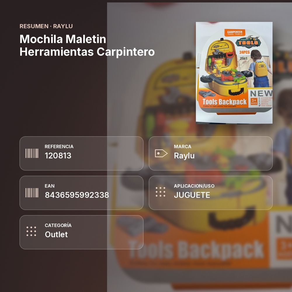 MOCHILA MALETIN HERRAMIENTAS CARPINTERO - resumen de atributos