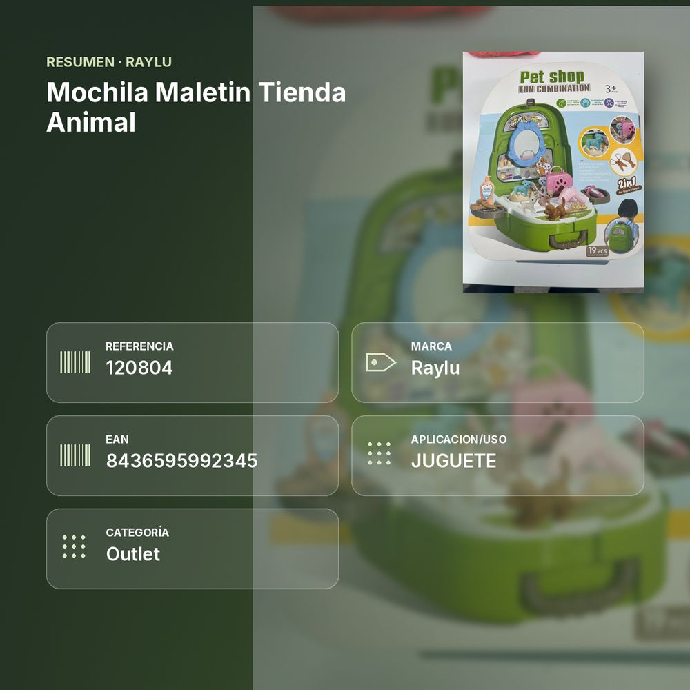 MOCHILA MALETIN TIENDA ANIMAL - resumen de atributos