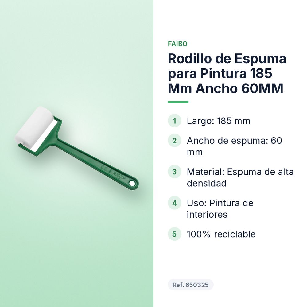 RODILLO DE ESPUMA PARA PINTURA 185 MM ANCHO 60MM - características principales