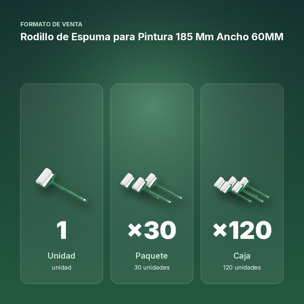 RODILLO DE ESPUMA PARA PINTURA 185 MM ANCHO 60MM - formato de venta: paquete de 30, caja de 120