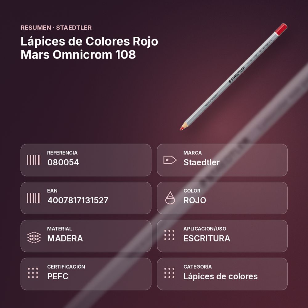 LÁPICES DE COLORES ROJO MARS OMNICROM 108  - resumen de atributos
