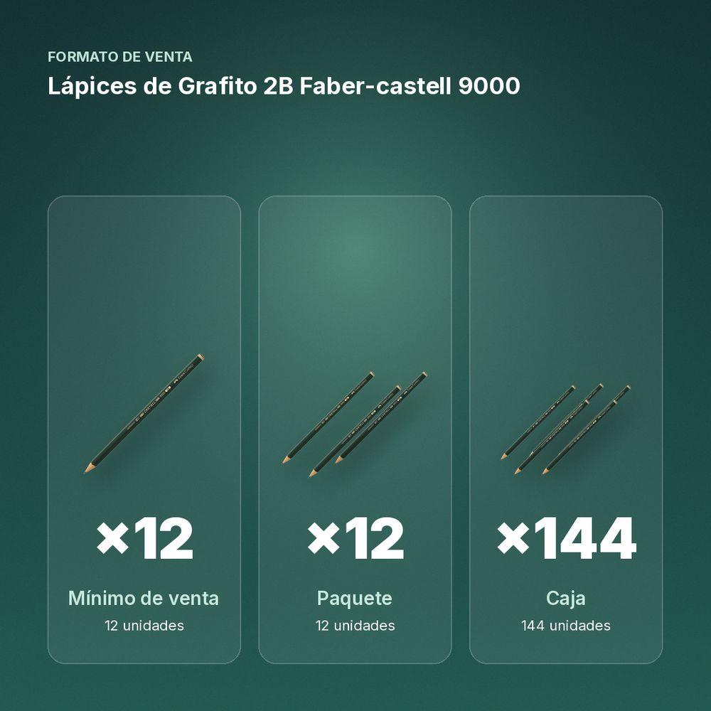 LÁPICES DE GRAFITO 2B FABER-CASTELL 9000  - formato de venta: paquete de 12, caja de 144