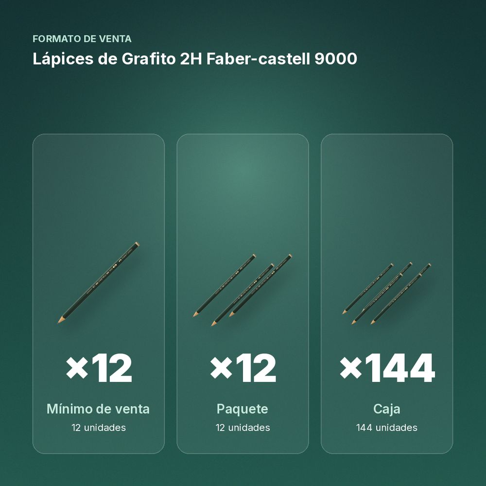 LÁPICES DE GRAFITO 2H FABER-CASTELL 9000  - formato de venta: paquete de 12, caja de 144