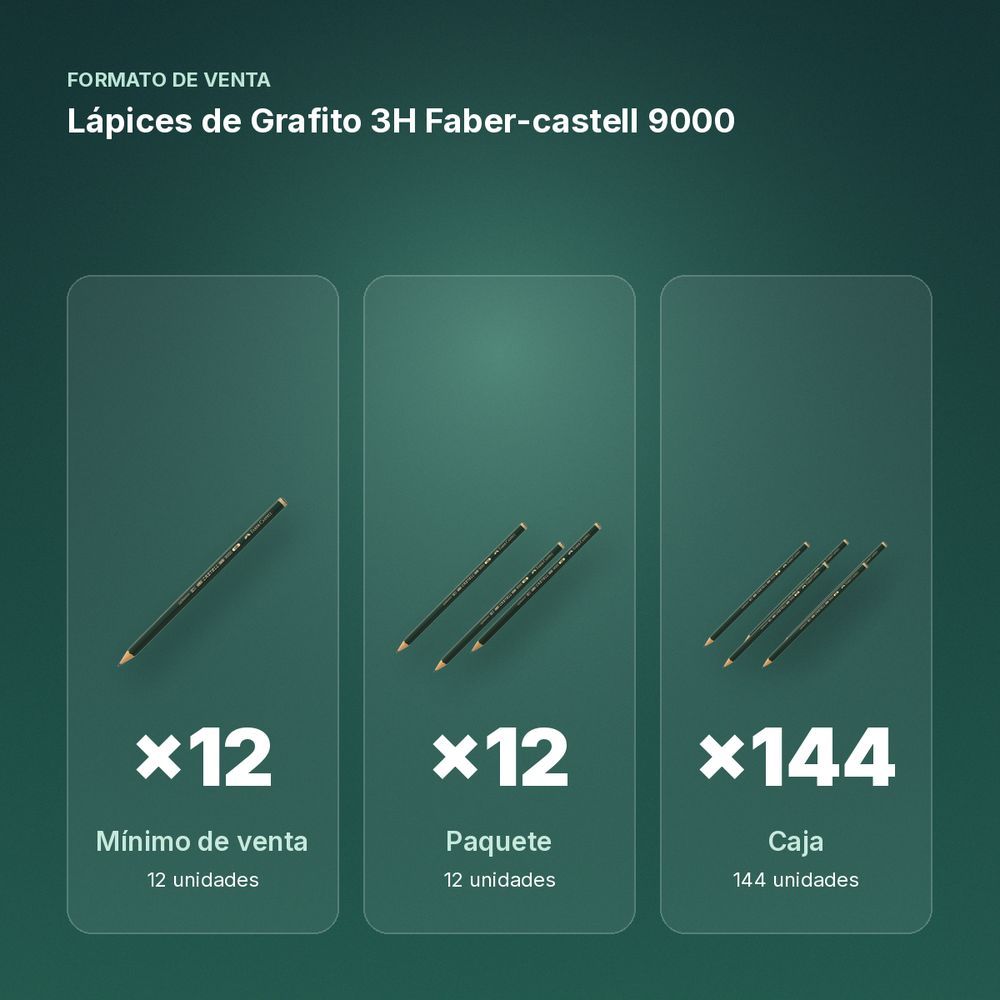 LÁPICES DE GRAFITO 3H FABER-CASTELL 9000  - formato de venta: paquete de 12, caja de 144