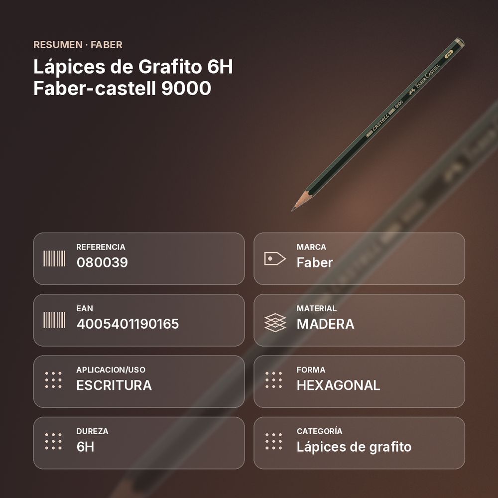 LÁPICES DE GRAFITO 6H FABER-CASTELL 9000  - resumen de atributos