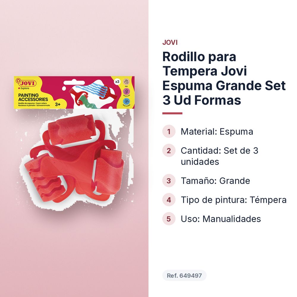 RODILLO PARA TEMPERA JOVI ESPUMA GRANDE SET 3 UD FORMAS - características principales