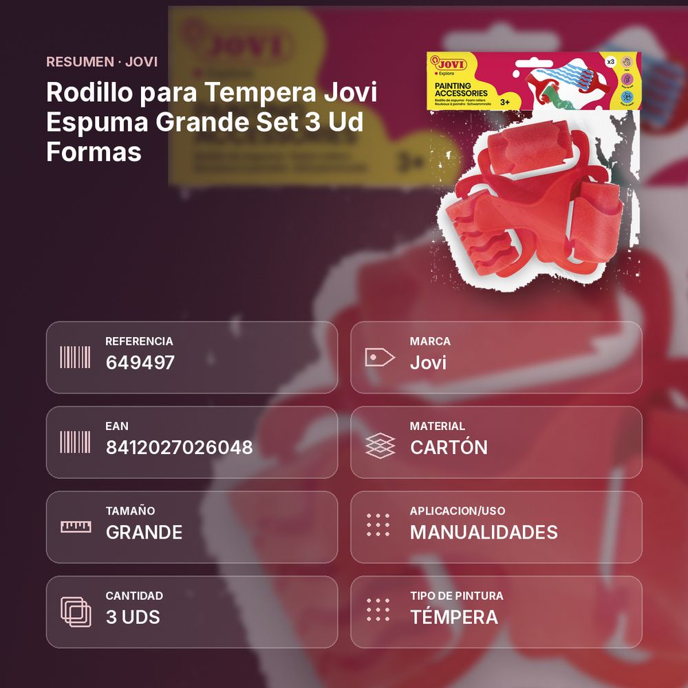 RODILLO PARA TEMPERA JOVI ESPUMA GRANDE SET 3 UD FORMAS - resumen de atributos