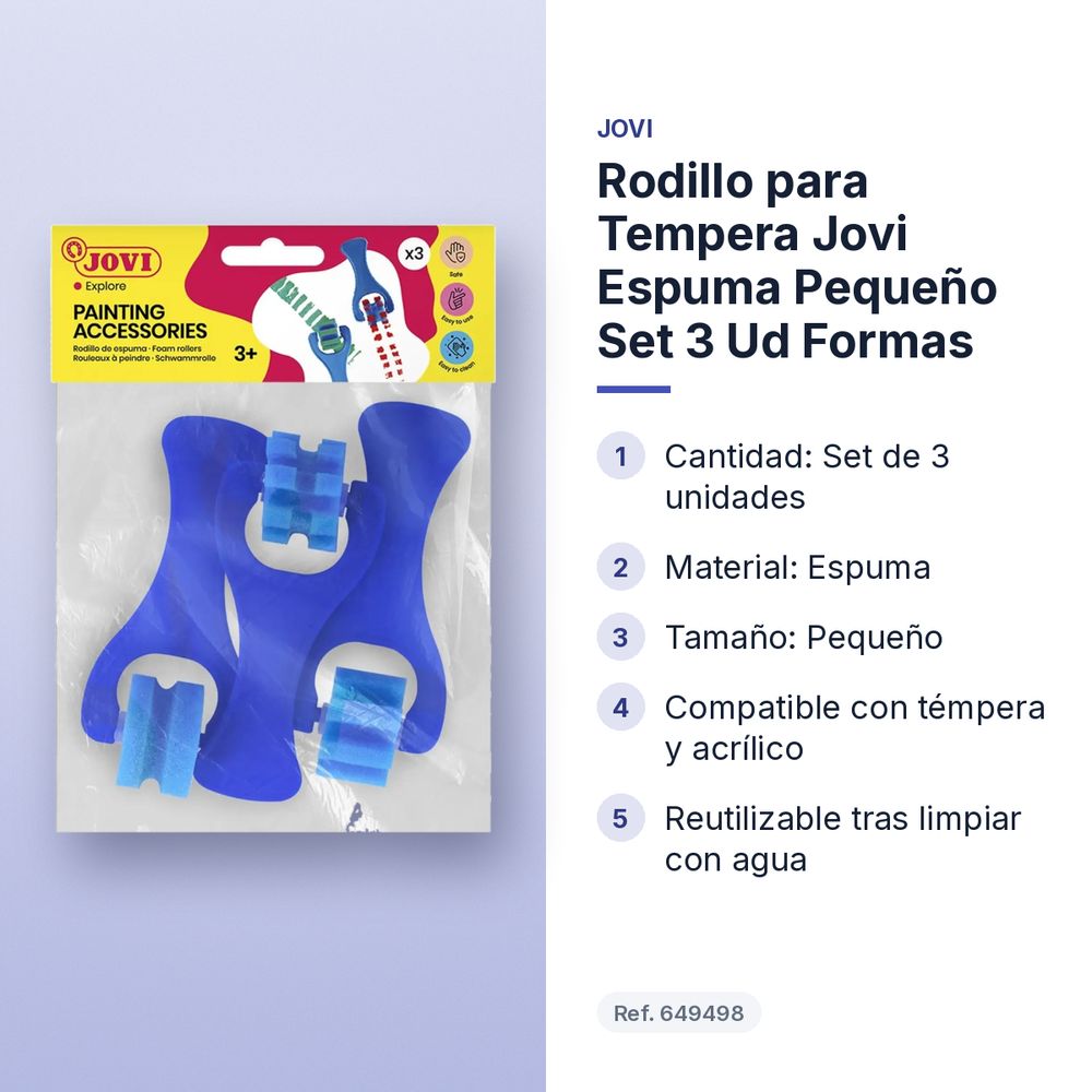 RODILLO PARA TEMPERA JOVI ESPUMA PEQUEÑO  SET 3 UD FORMAS - características principales