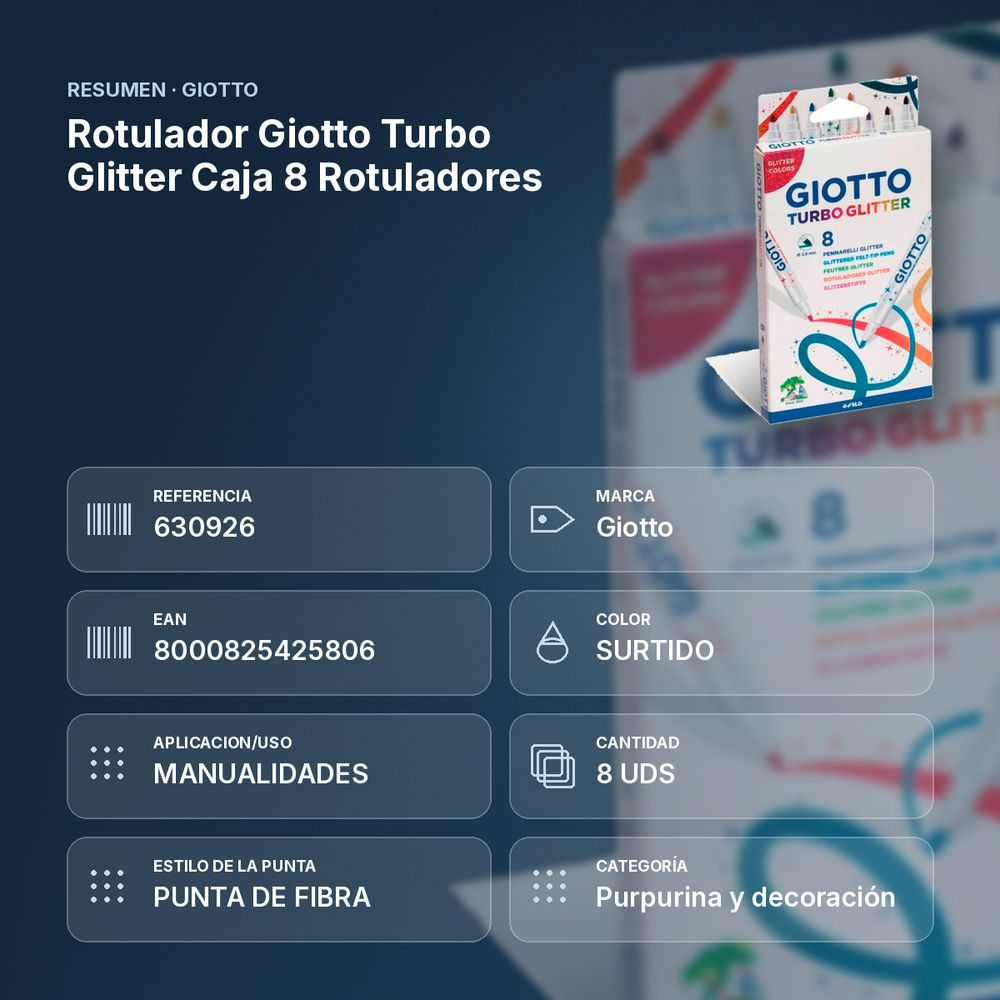 ROTULADOR GIOTTO TURBO GLITTER CAJA 8 ROTULADORES - resumen de atributos